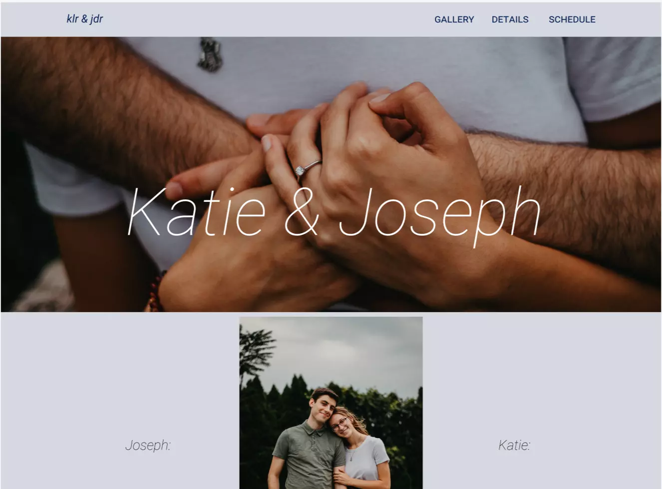 screenshot of a webproject about a wedding